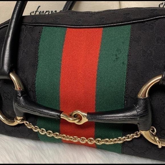 GUCCI HORSE-BIT RACING STRIPE GG MONOGRAM CANVAS & LEATHER BAG - Picture 5 of 12